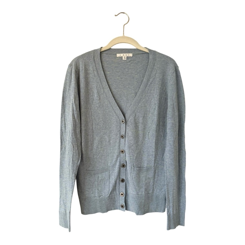 CAbi Women's Billie Breeze Light Blue Lime Green Swash Cardigan Sweater Size S